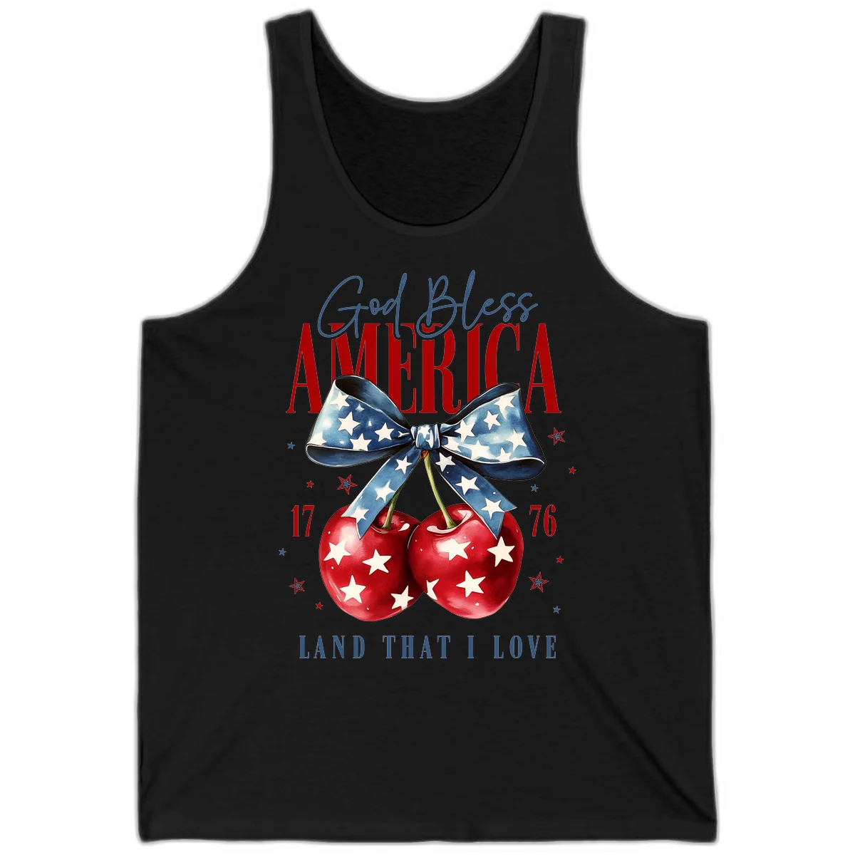 God Bless America Cherries 1776 Tank in Black