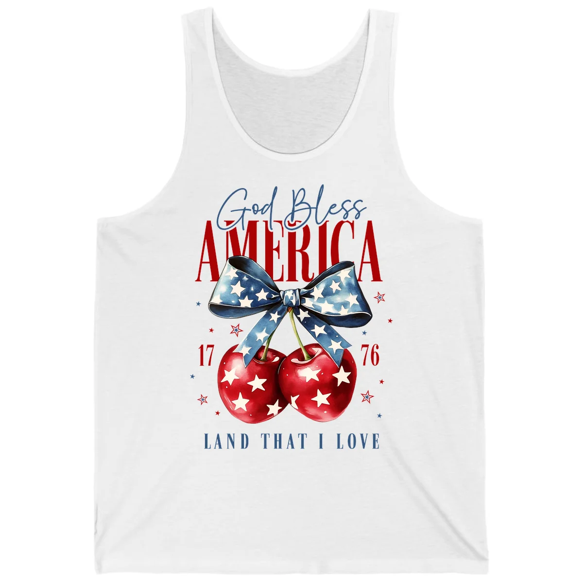 God Bless America Cherries 1776 Tank in White