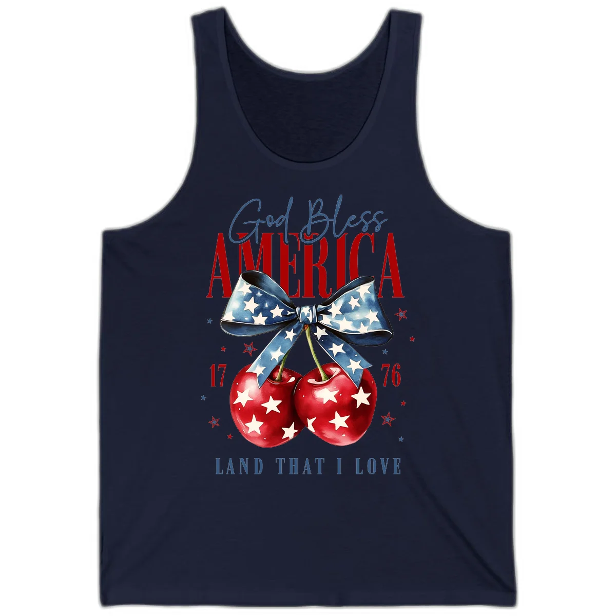 God Bless America Cherries 1776 Tank in Navy