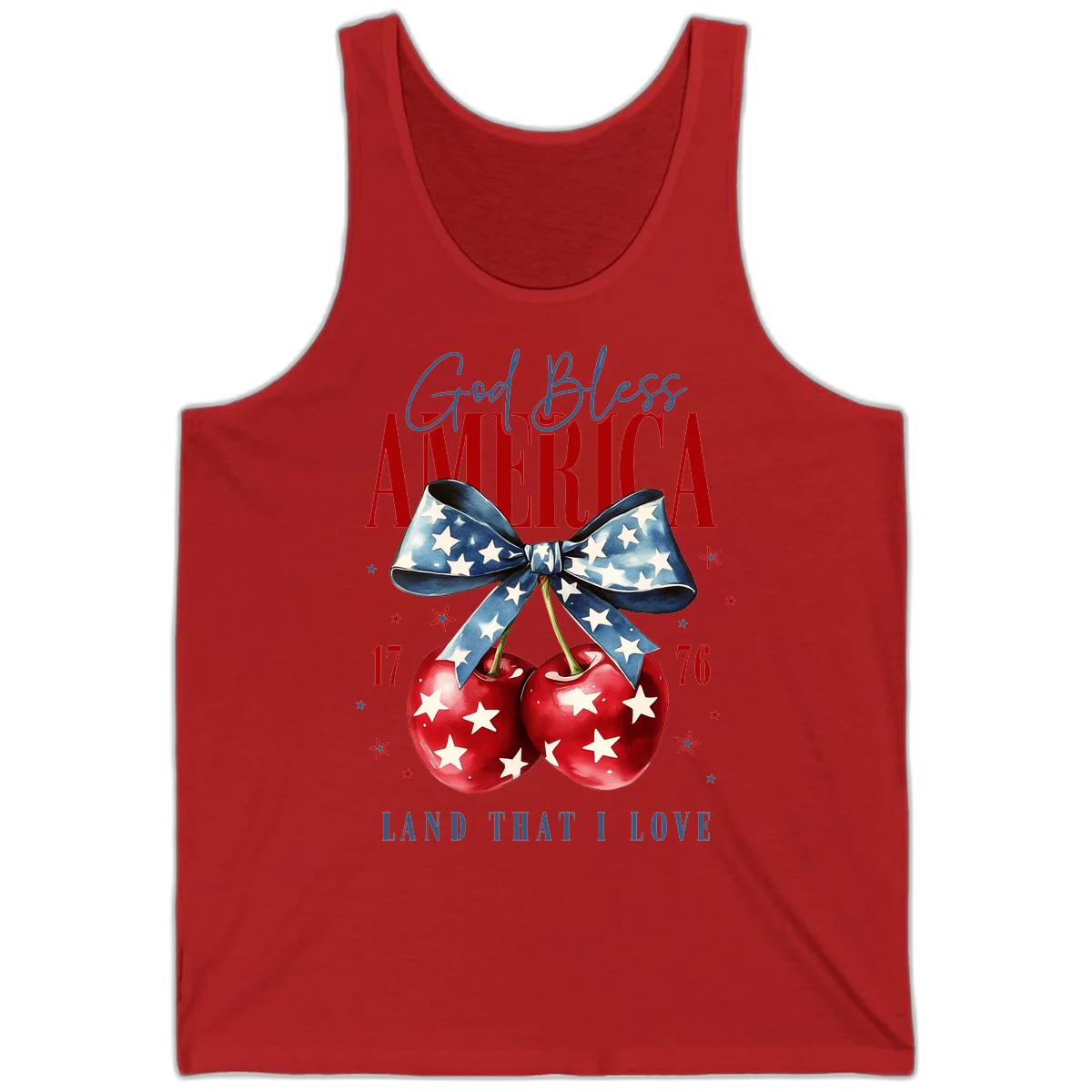God Bless America Cherries 1776 Tank in Red