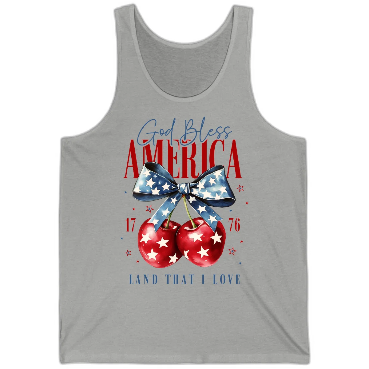 God Bless America Cherries 1776 Tank in Athletic Heather