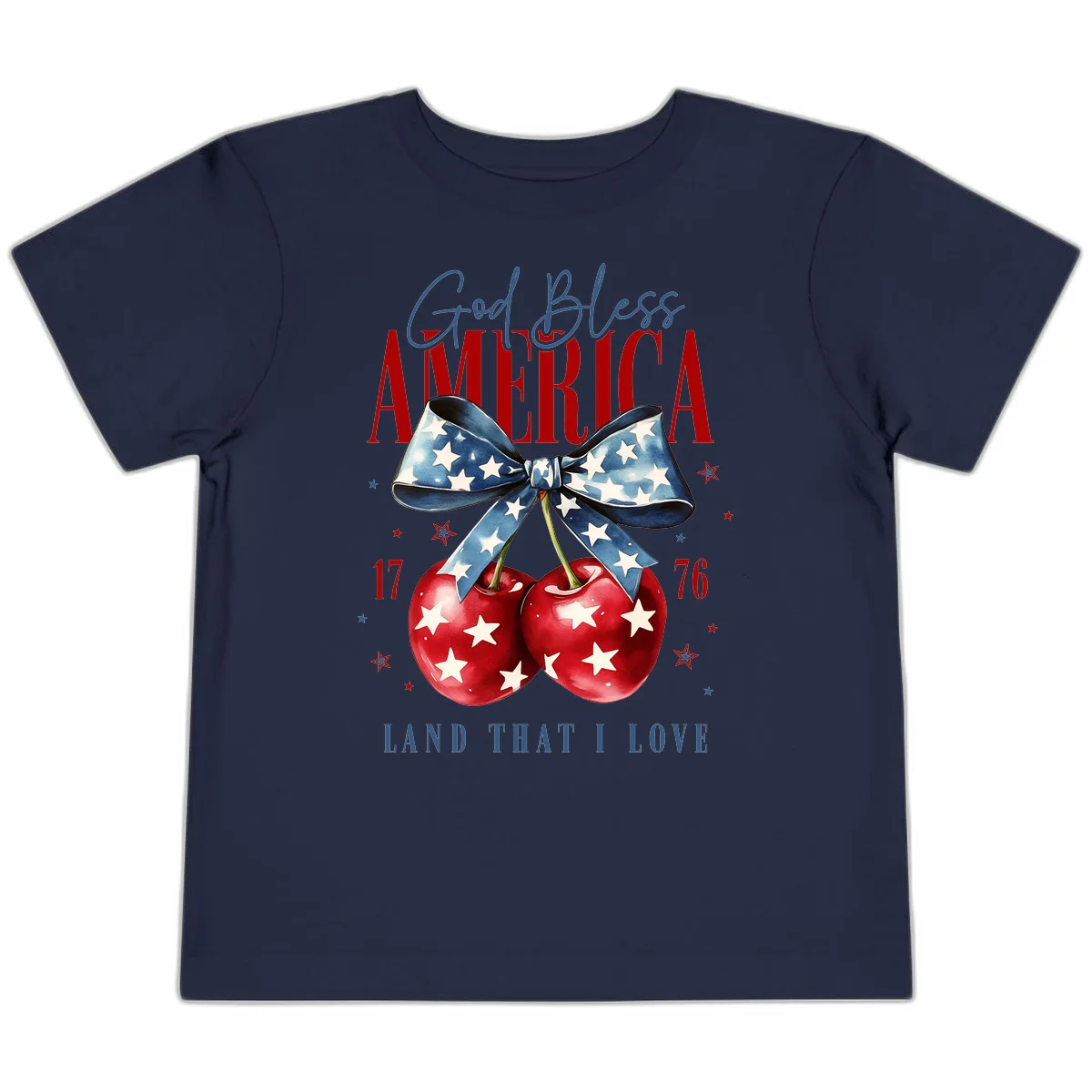 God Bless America Cherries 1776 Toddler T-Shirt in Navy