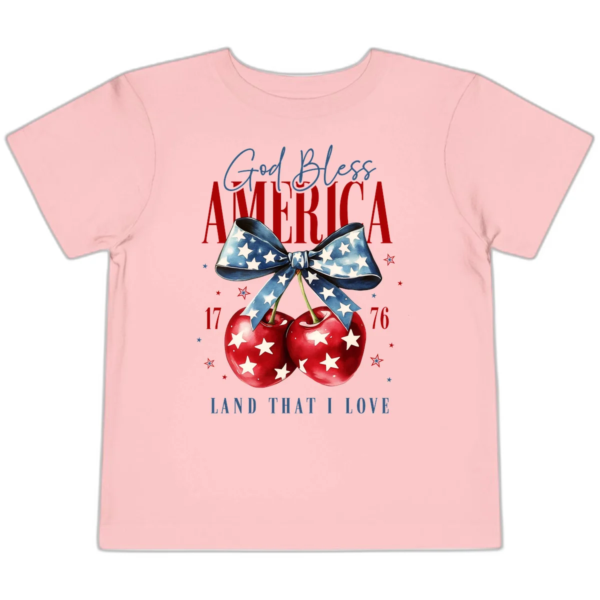 God Bless America Cherries 1776 Toddler T-Shirt in Pink