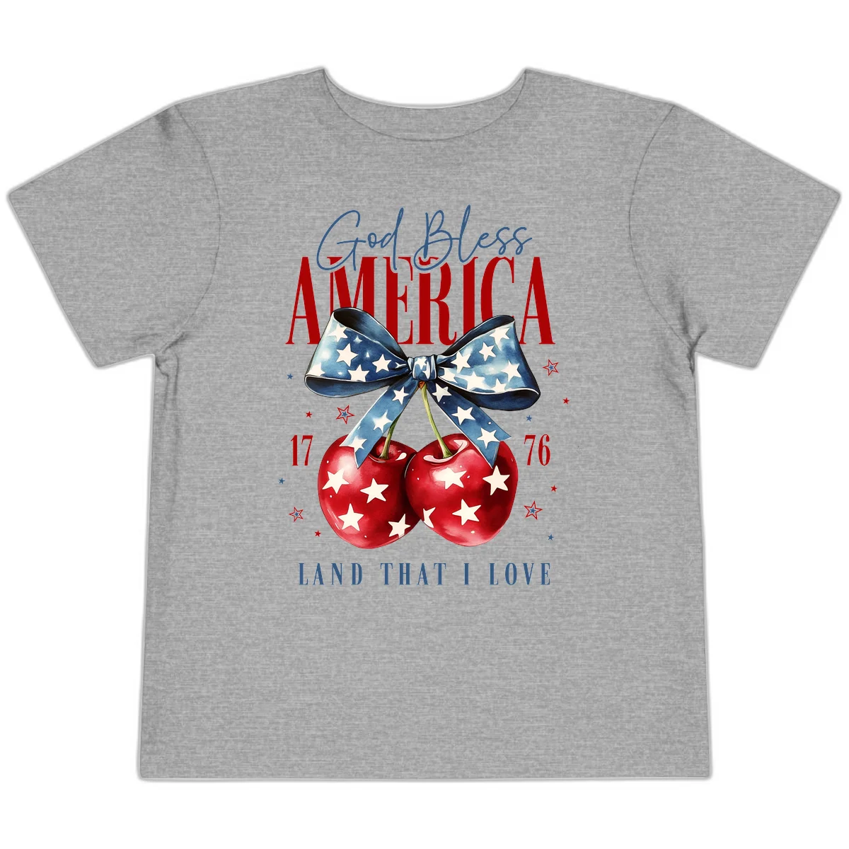God Bless America Cherries 1776 Toddler T-Shirt in Athletic Heather