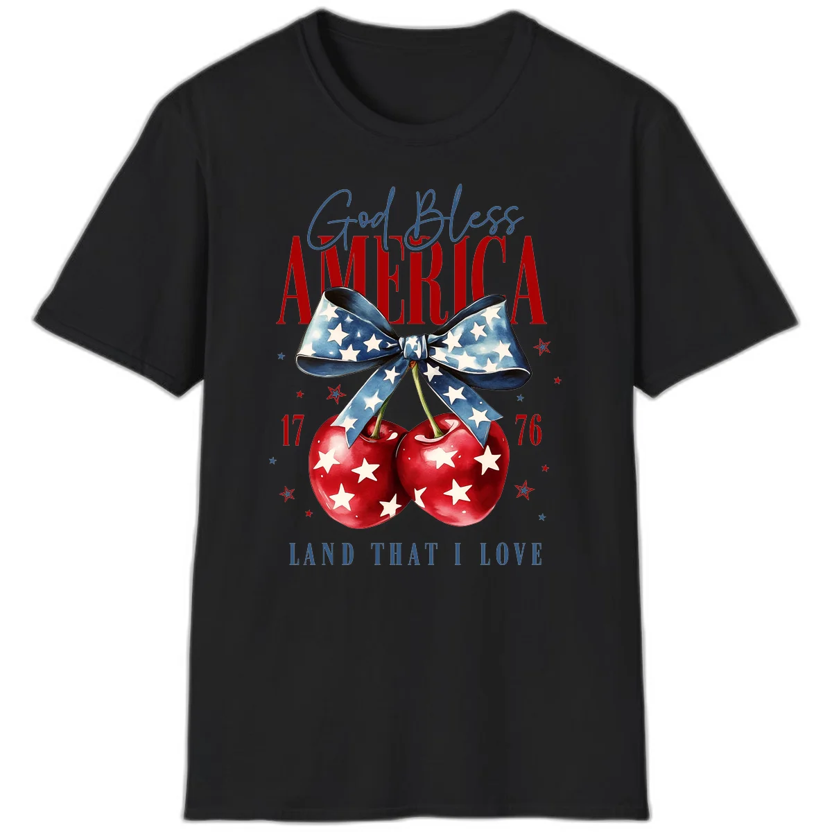 God Bless America Cherries 1776 T-Shirt in Black