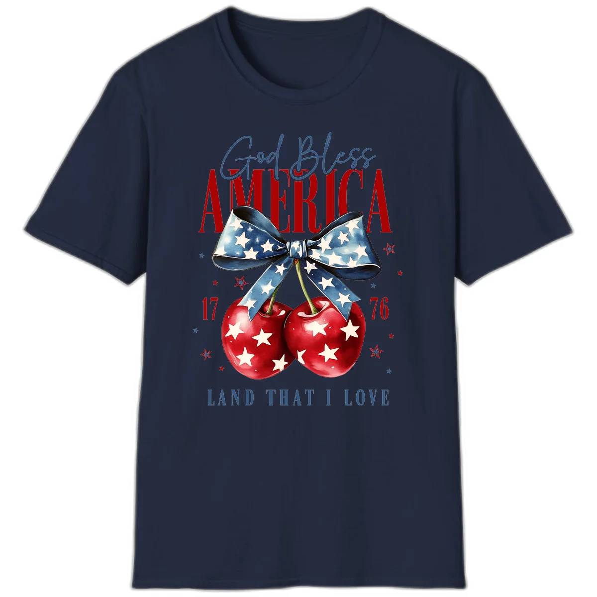 God Bless America Cherries 1776 T-Shirt in Navy