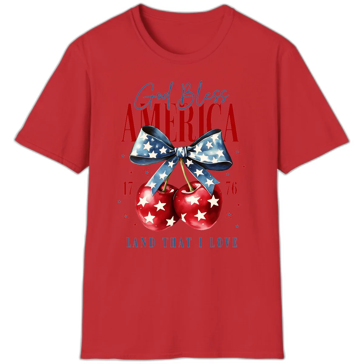 God Bless America Cherries 1776 T-Shirt in Red