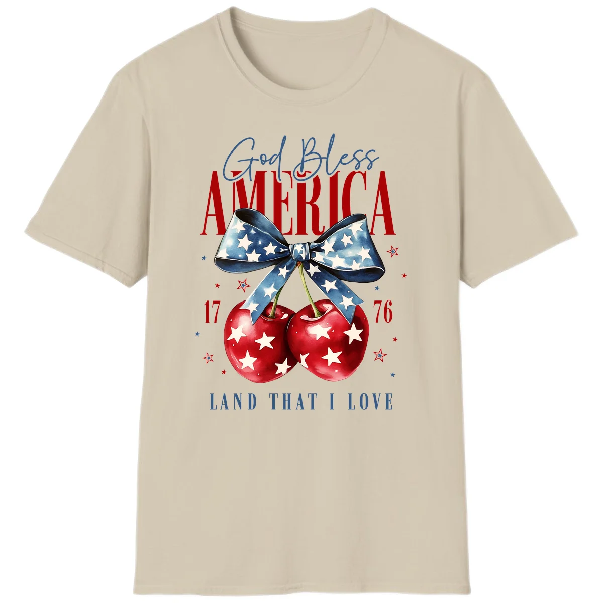 God Bless America Cherries 1776 T-Shirt in Sand