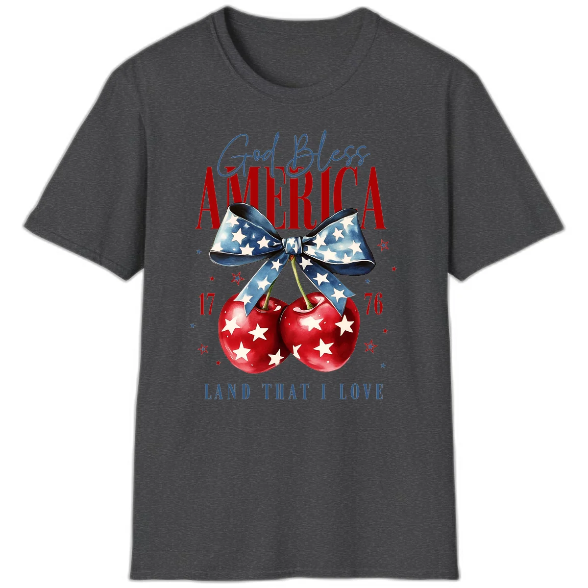 God Bless America Cherries 1776 T-Shirt in Dark Heather