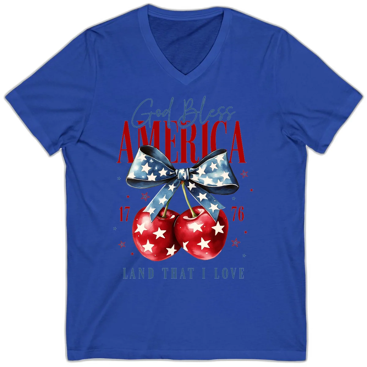God Bless America Cherries 1776 V-Neck in True Royal