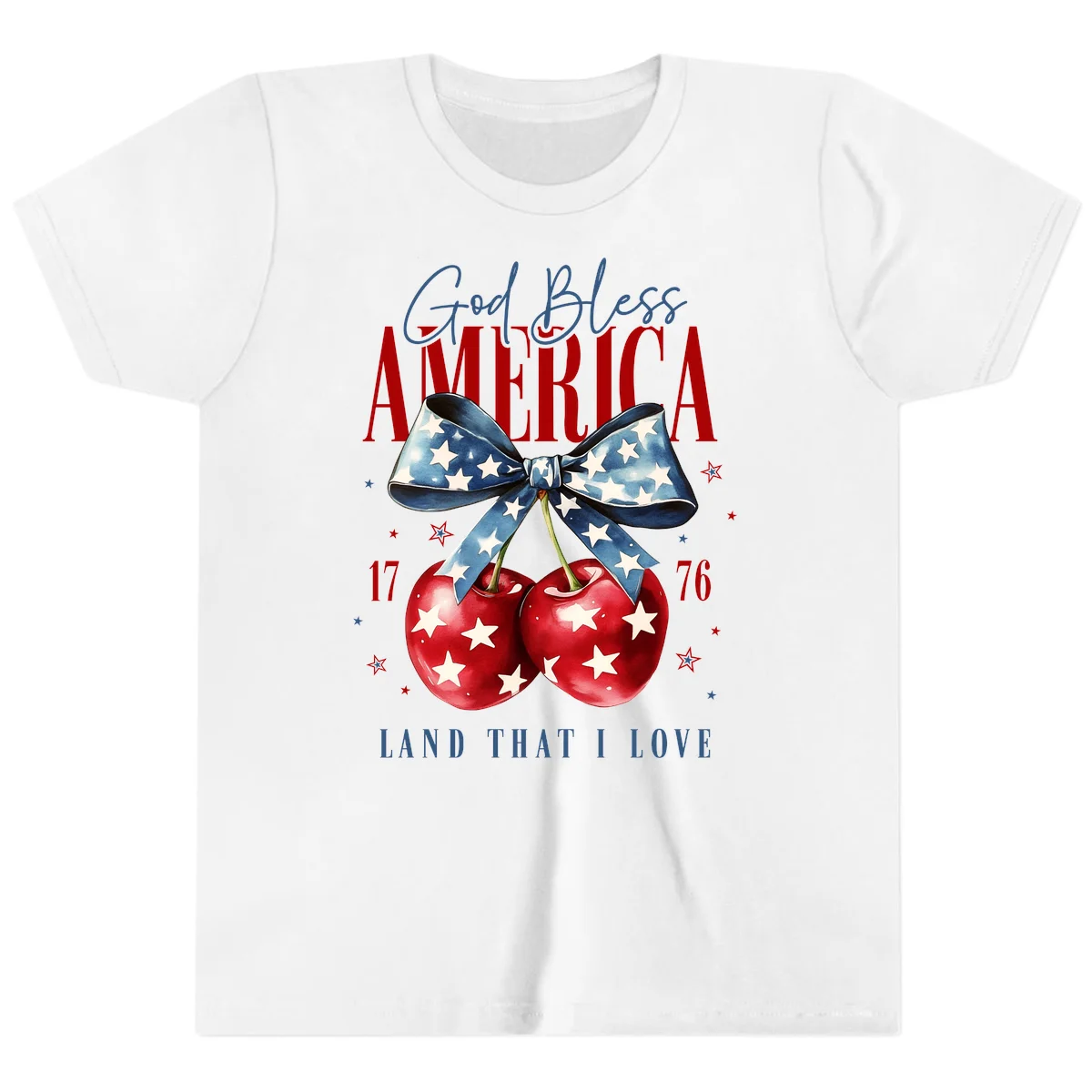 God Bless America Cherries 1776 Youth T-Shirt in White