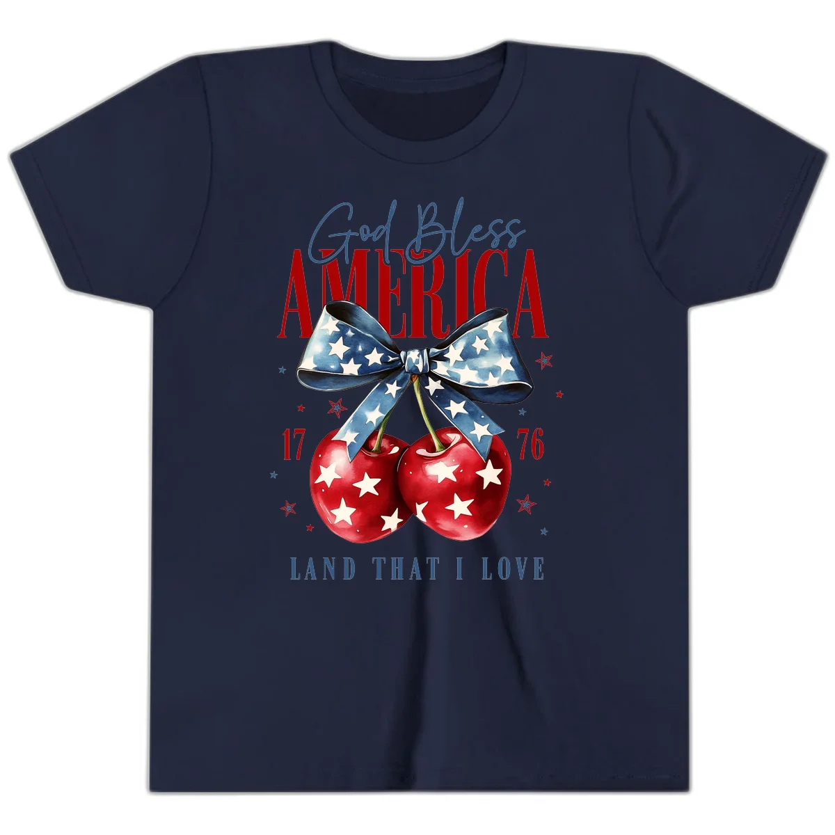 God Bless America Cherries 1776 Youth T-Shirt in Navy