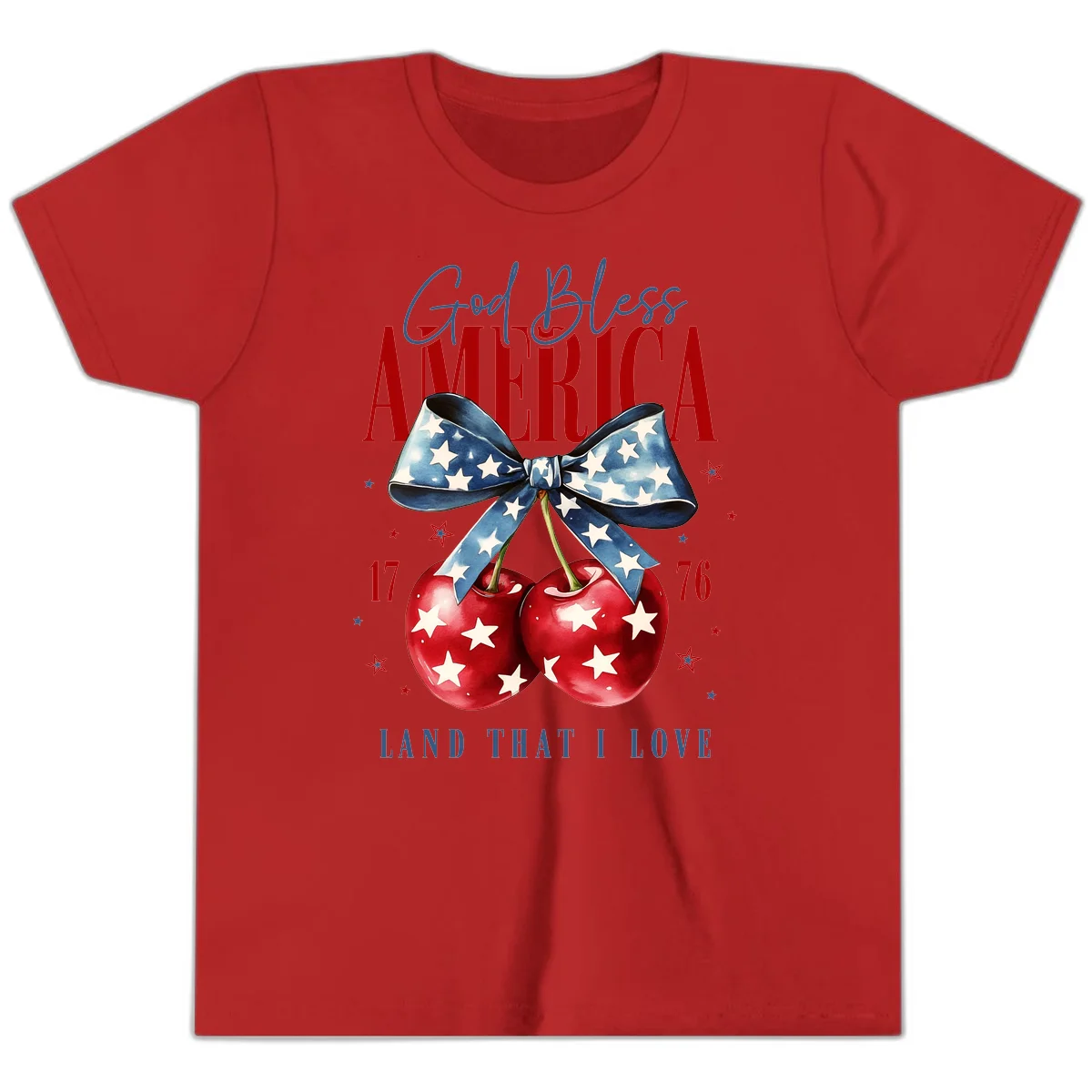 God Bless America Cherries 1776 Youth T-Shirt in Red
