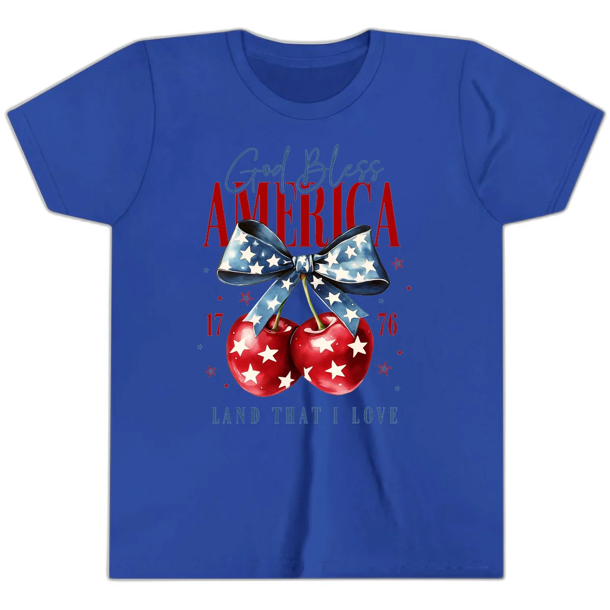 God Bless America Cherries 1776 Youth T-Shirt in True Royal