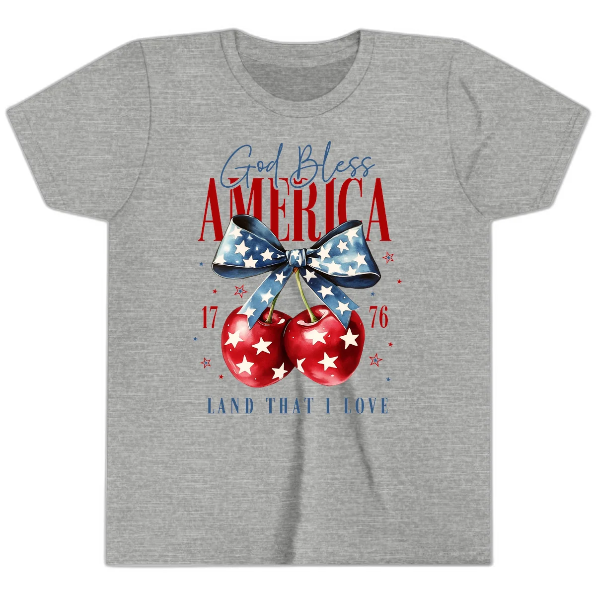God Bless America Cherries 1776 Youth T-Shirt in Athletic Heather