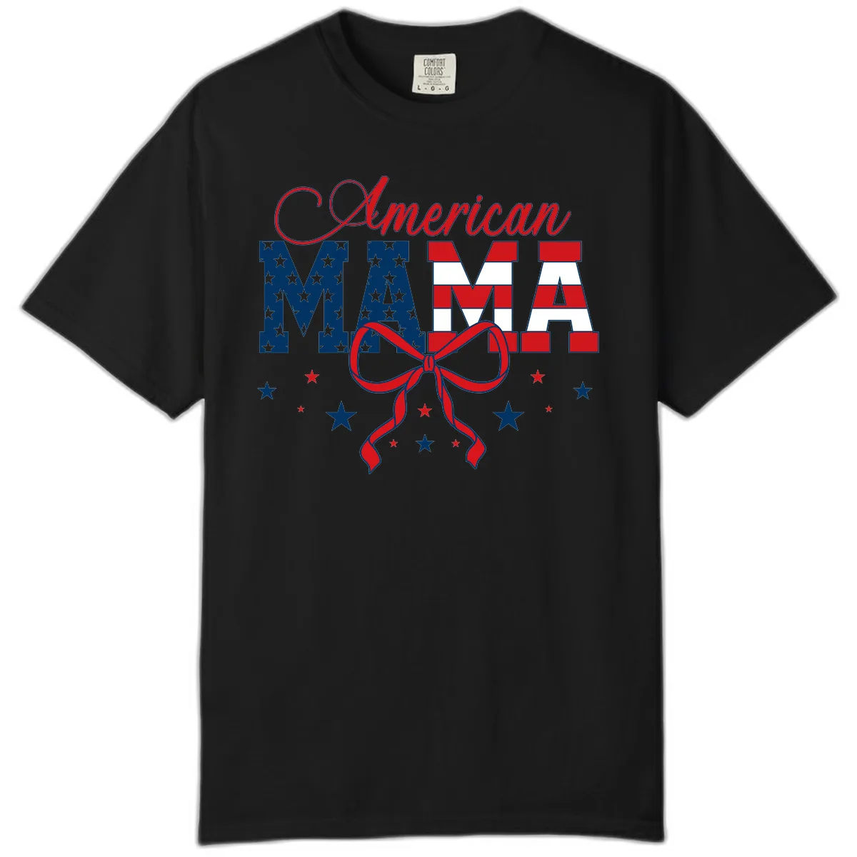 American Mama Patriotic Stars Stripes Design Comfort Color in Black