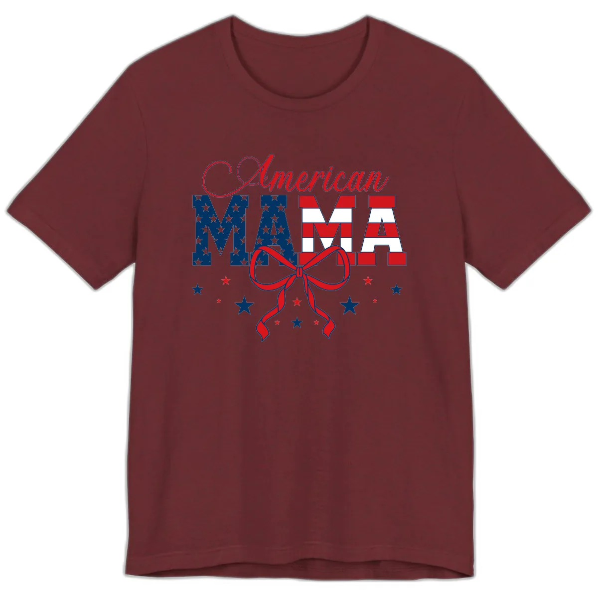 American Mama Patriotic Stars Stripes Design Premium T-Shirt in Heather Cardinal