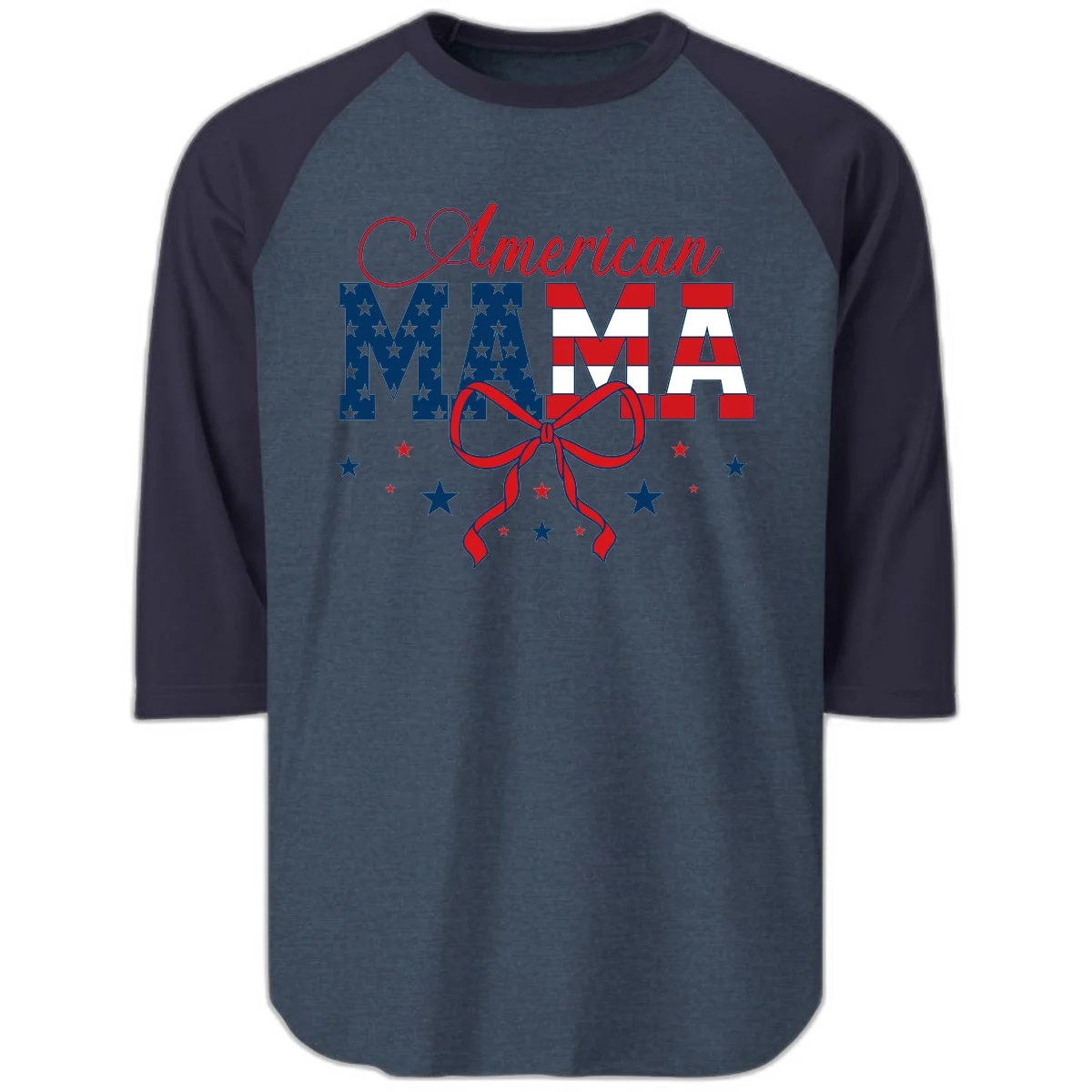 American Mama Patriotic Raglan 3/4 in Heather Denim Navy