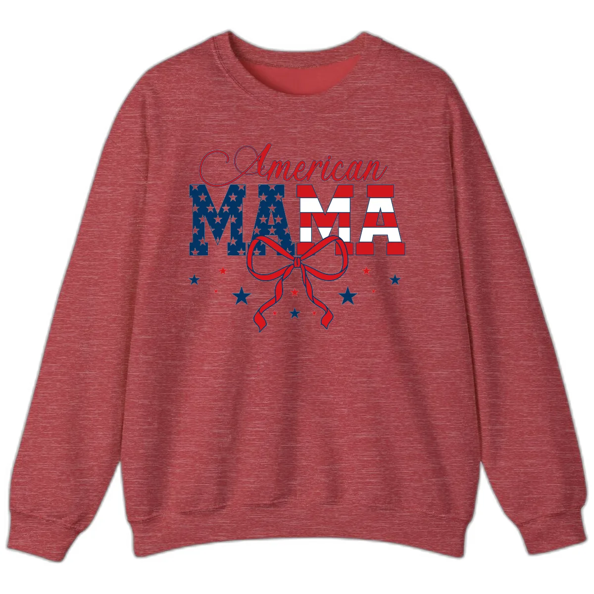 American Mama Patriotic Stars Stripes Design Sweatshirt in Heather Scarlet Red