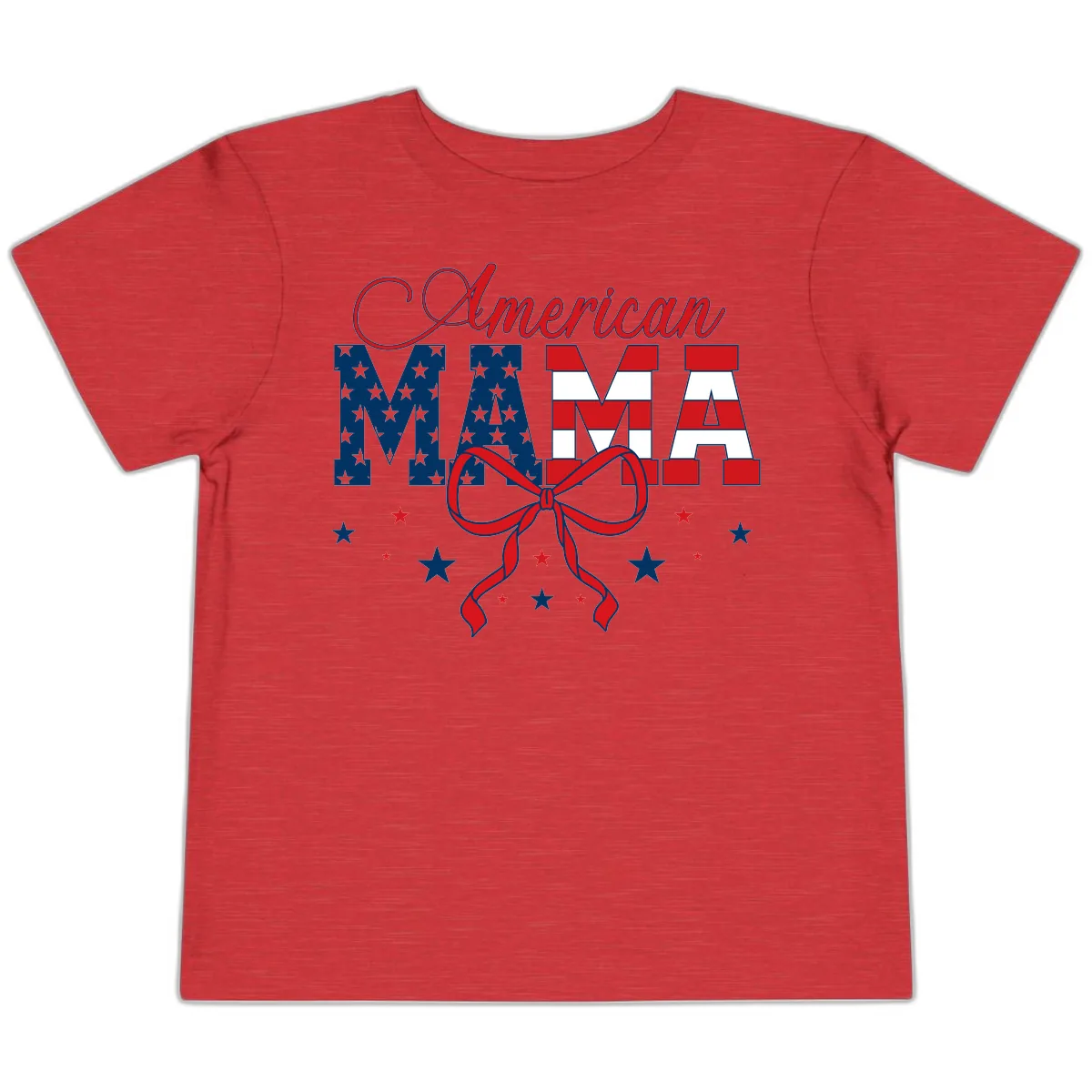 American Mama Patriotic Stars Stripes Design Toddler T-Shirt in Heather Red