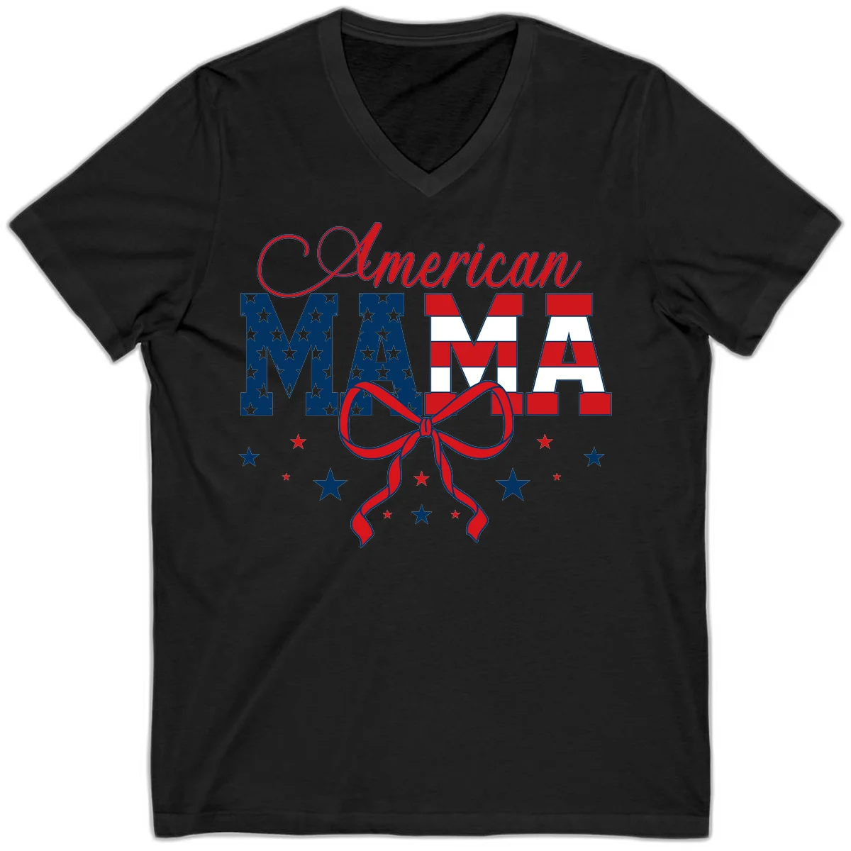 American Mama Patriotic V-Neck Tee in Black