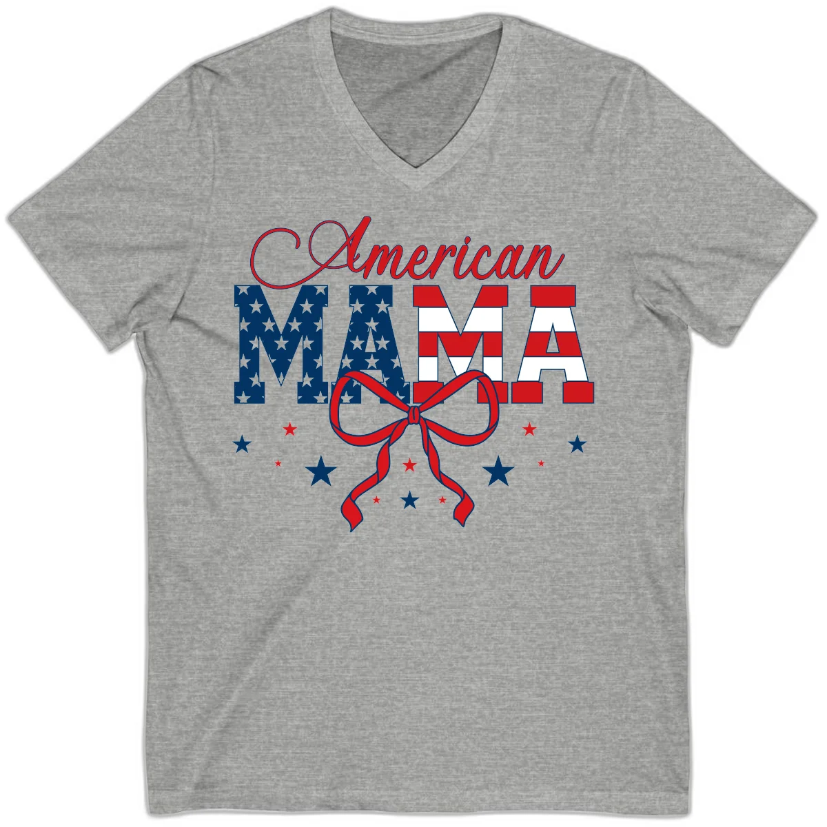 American Mama Patriotic V-Neck Tee in Athletic Heather