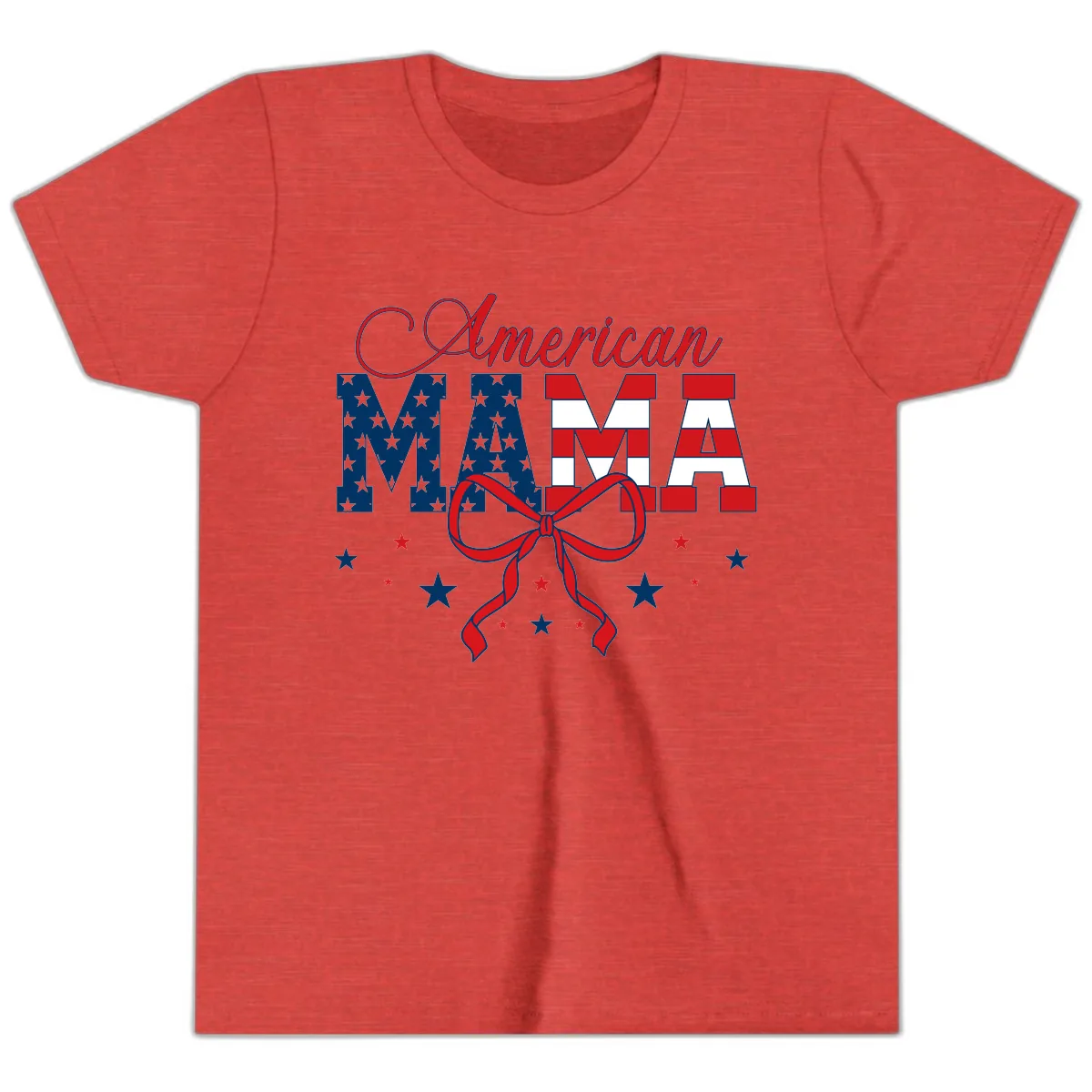 American Mama Patriotic Stars Stripes Design Youth T-Shirt in Heather Red