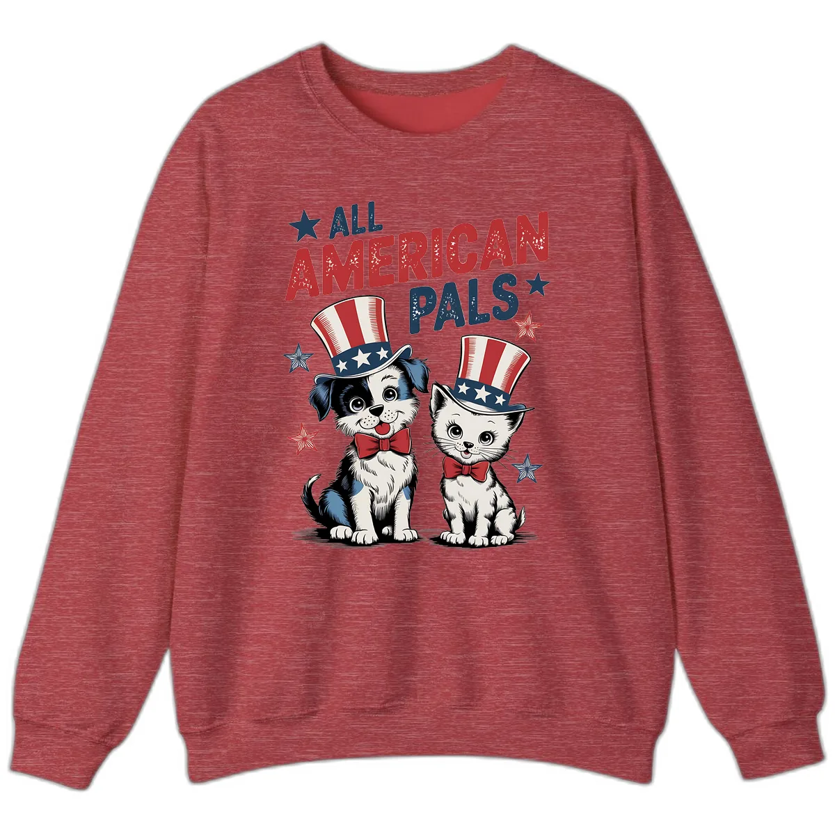 All American Pals Patriotic Puppy and Kitten Sweatshirt in Heather Scarlet Red