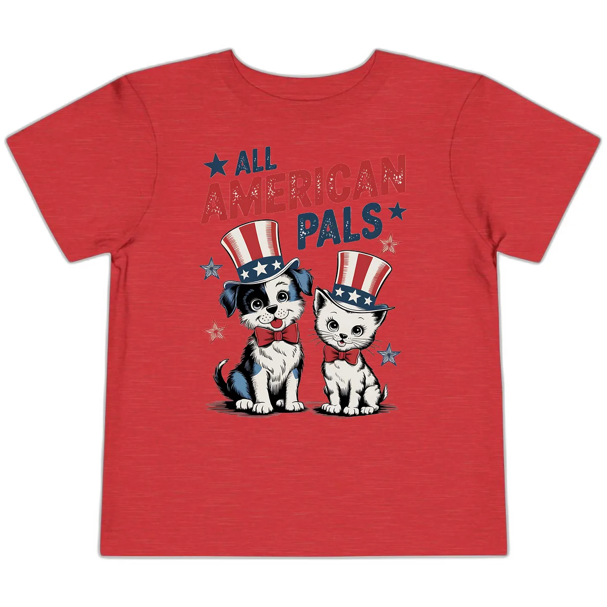 All American Pals Patriotic Puppy and Kitten Toddler T-Shirt in Heather Red