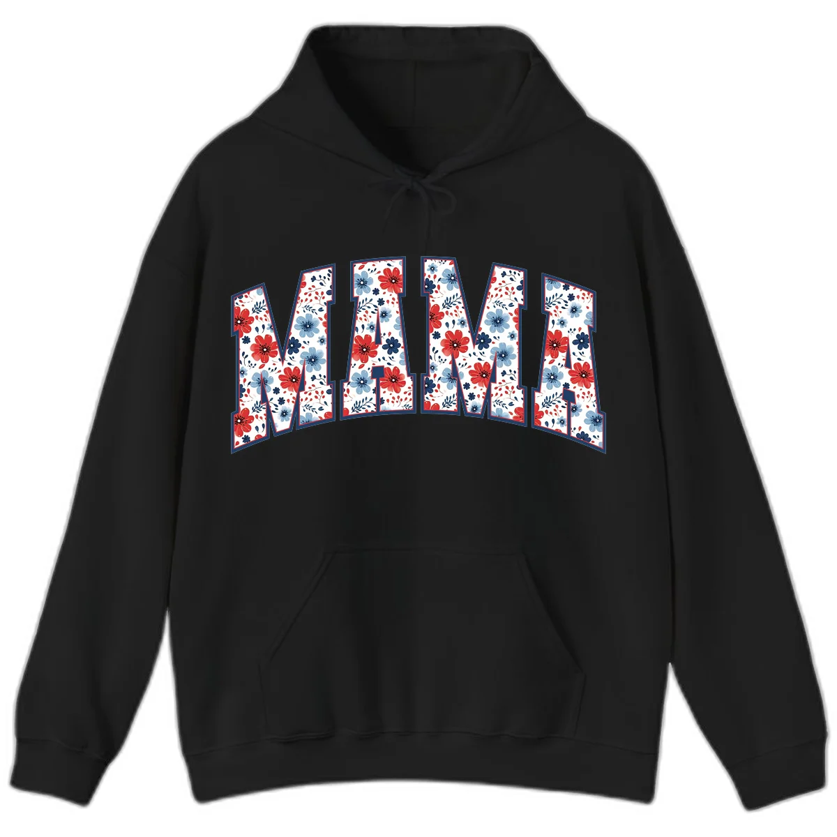 Mama Patriotic Floral Hoodie in Black