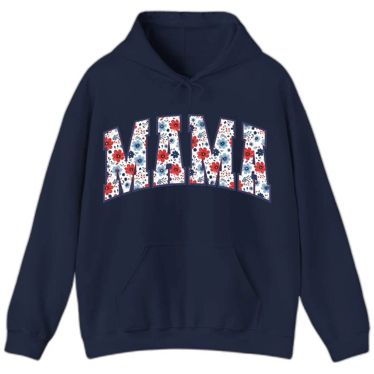 Mama Patriotic Floral Hoodie in Navy