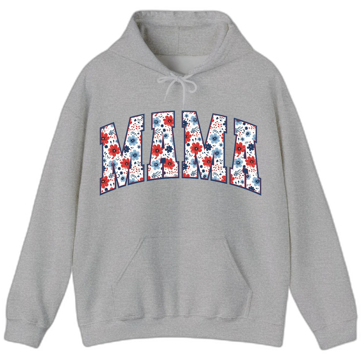 Mama Patriotic Floral Hoodie in Sport Grey