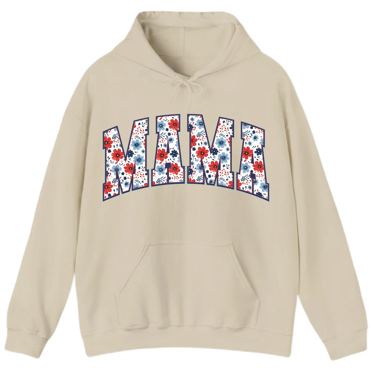 Mama Patriotic Floral Hoodie in Sand