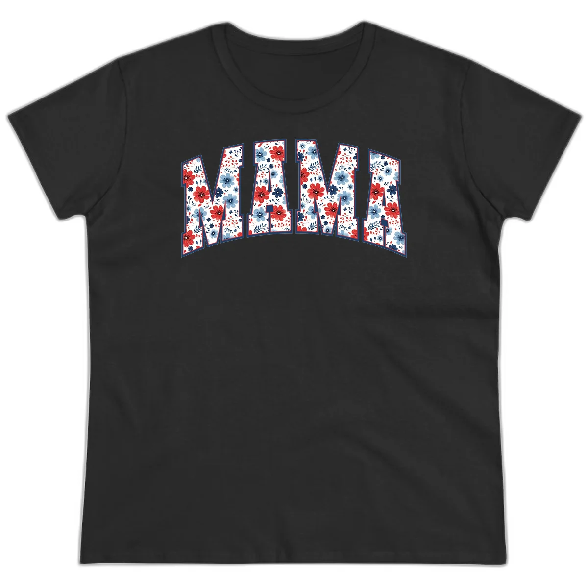 Mama Patriotic Floral Ladies Tee in Black