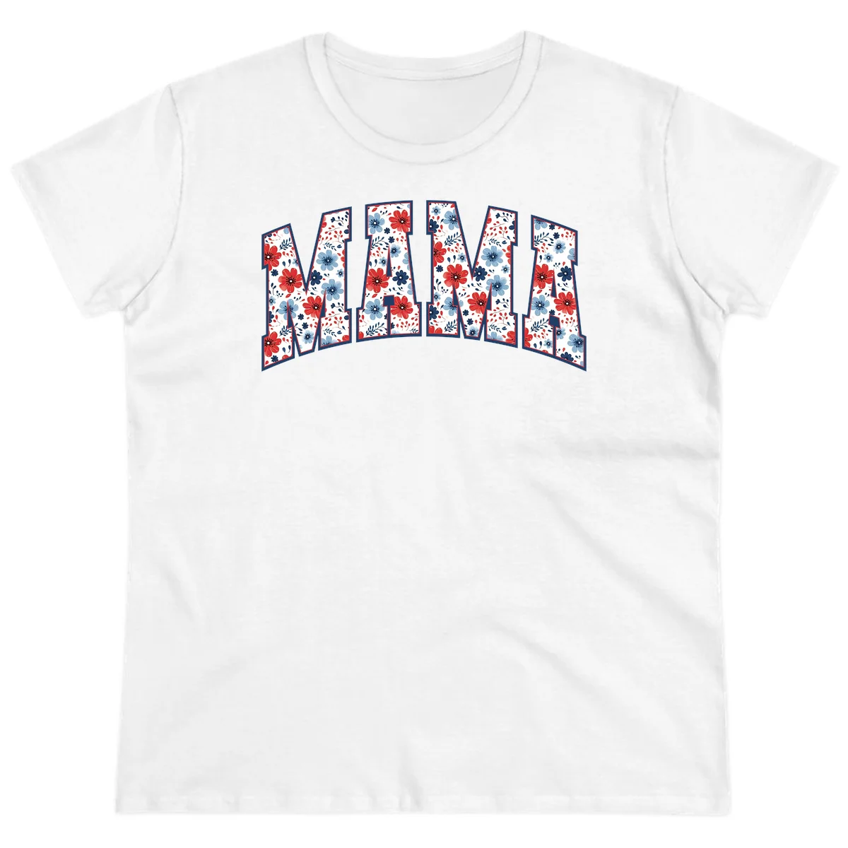 Mama Patriotic Floral Ladies Tee in White