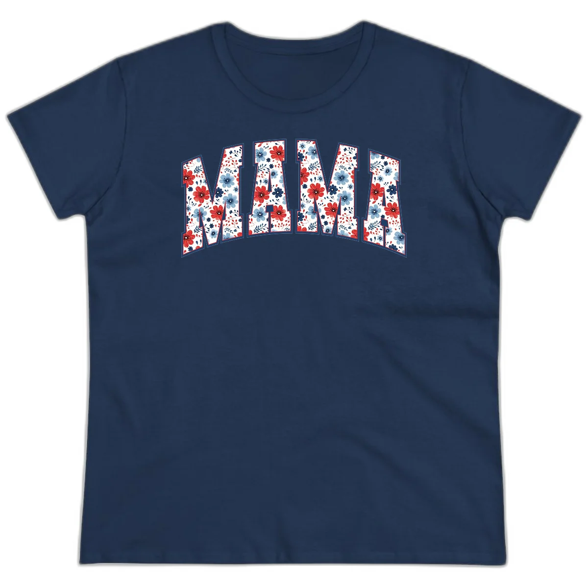 Mama Patriotic Floral Ladies Tee in Navy