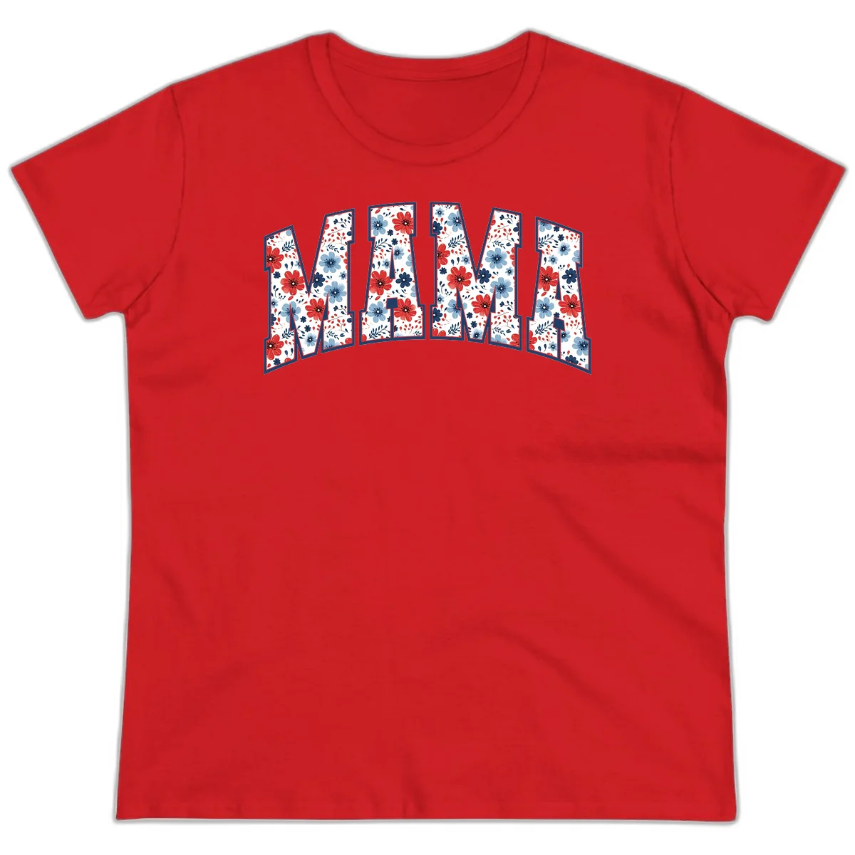 Mama Patriotic Floral Ladies Tee in Red