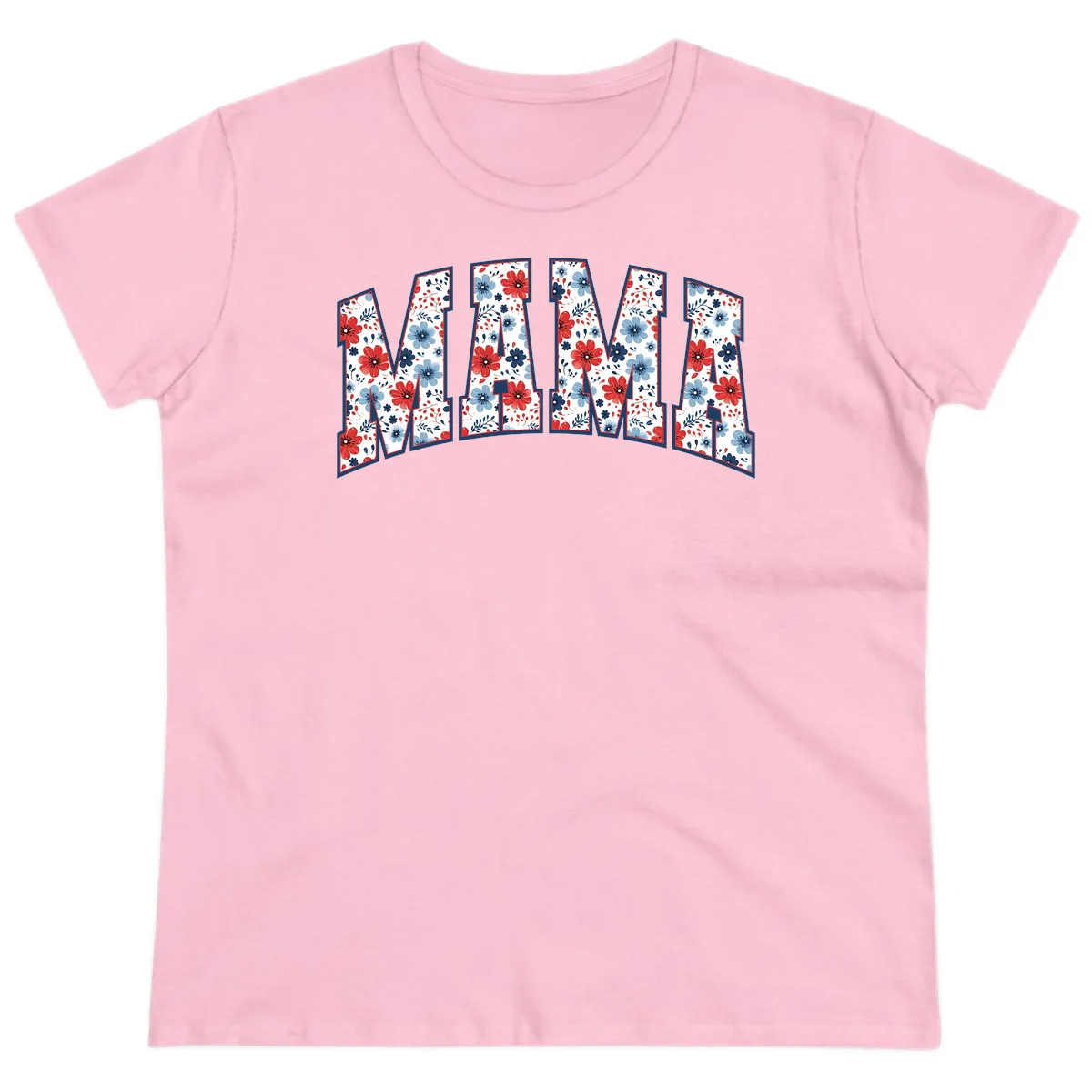 Mama Patriotic Floral Ladies Tee in Light Pink