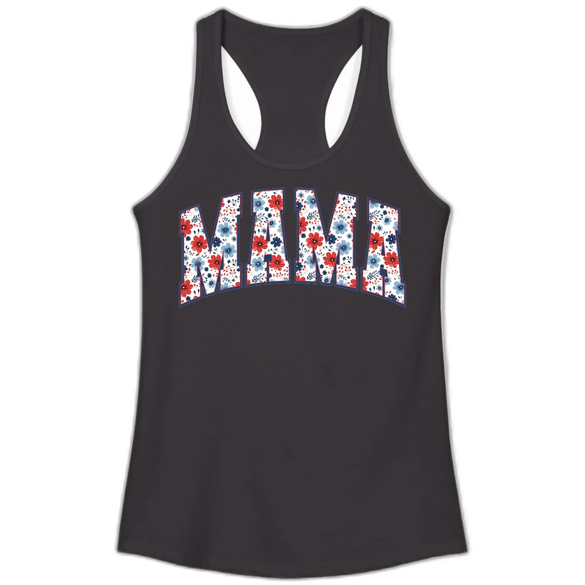 Mama Patriotic Floral Ladies Tank in Black
