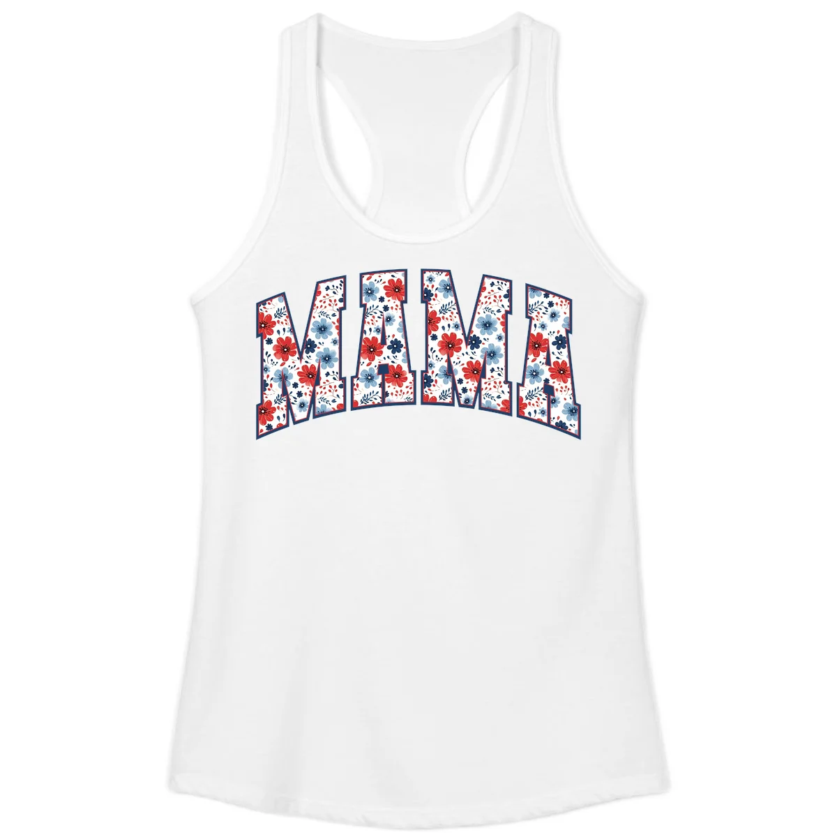 Mama Patriotic Floral Ladies Tank in White