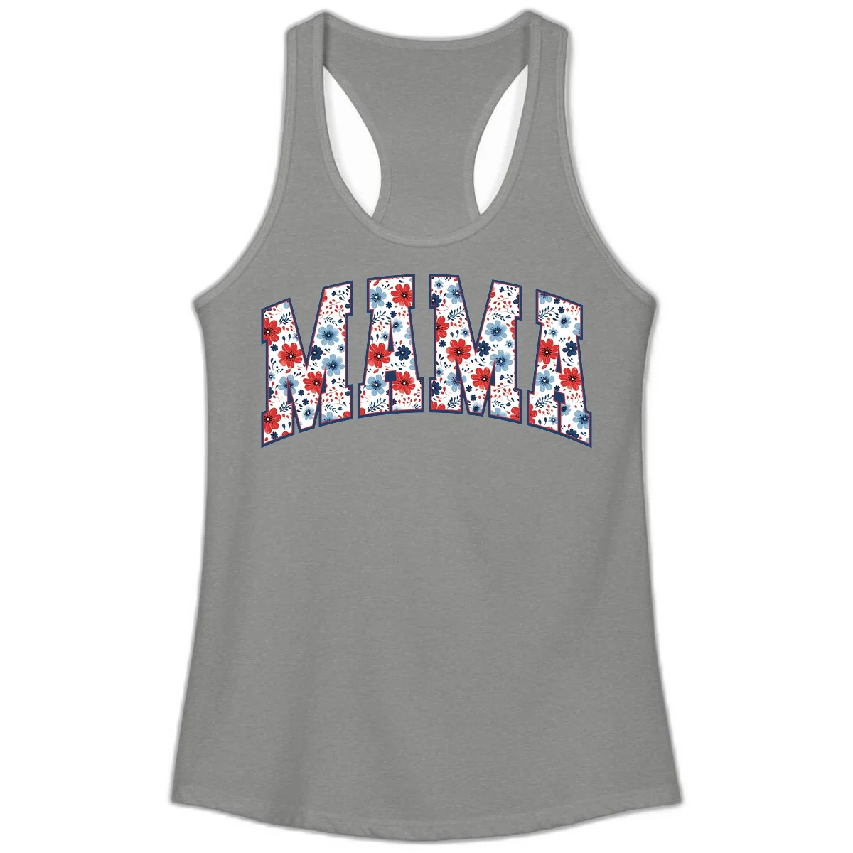 Mama Patriotic Floral Ladies Tank in Heather Grey
