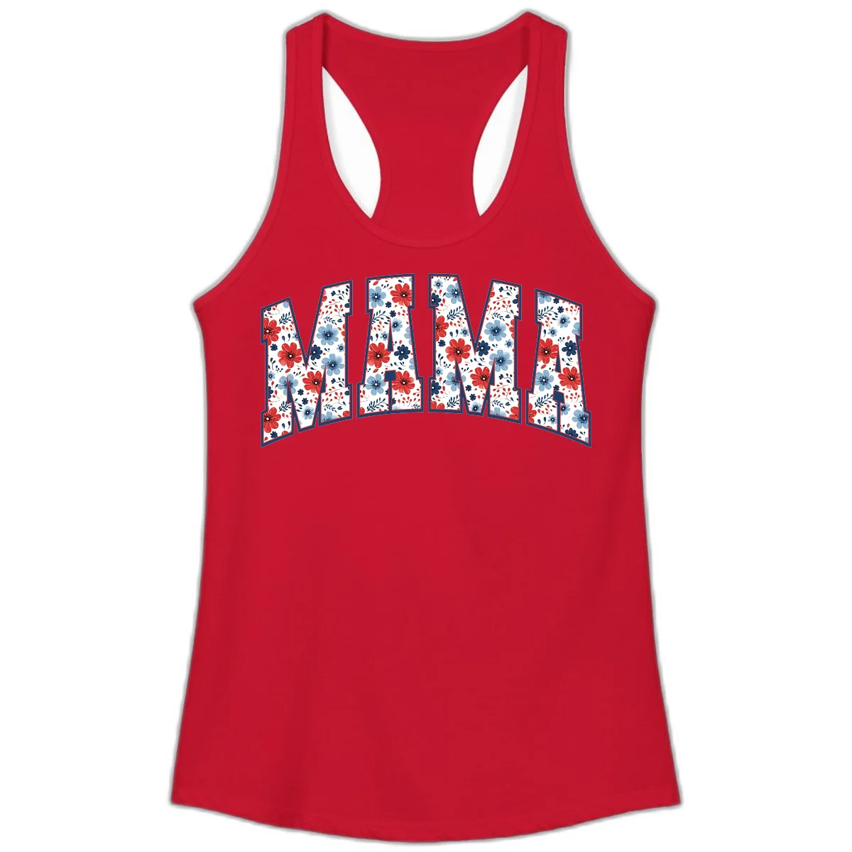 Mama Patriotic Floral Ladies Tank in Solid Red