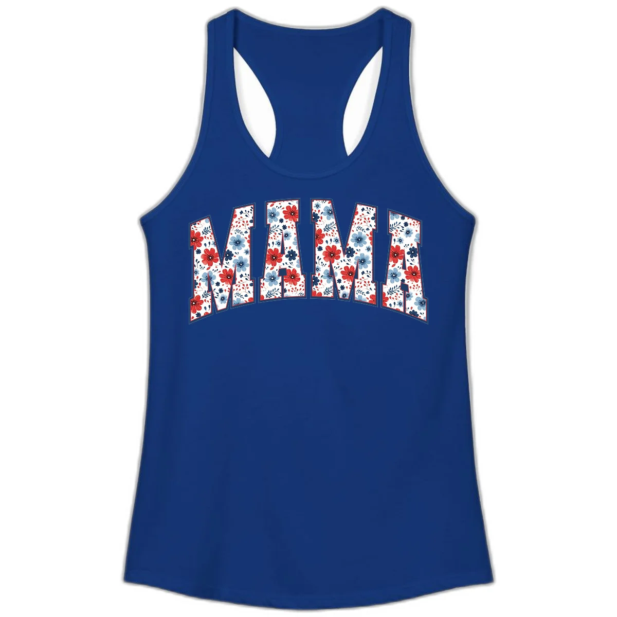 Mama Patriotic Floral Ladies Tank in Solid Royal