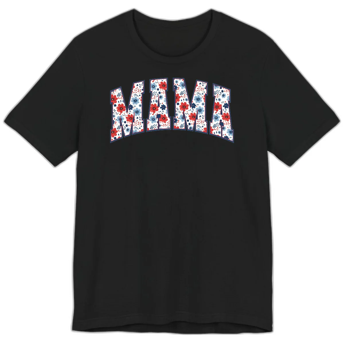 Mama Patriotic Floral Premium T-Shirt in Black