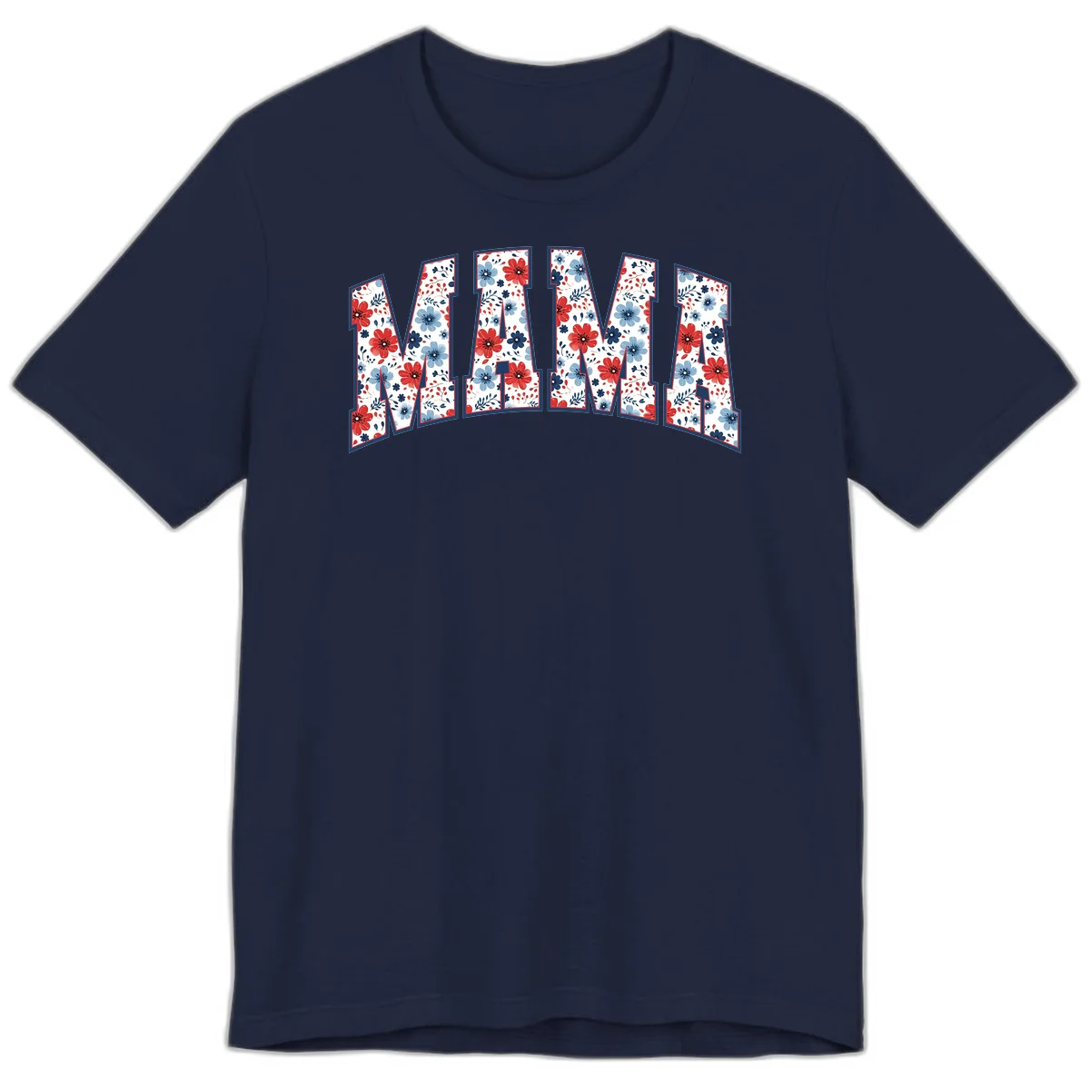 Mama Patriotic Floral Premium T-Shirt in Navy
