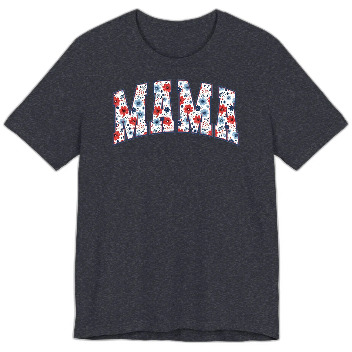 Mama Patriotic Floral Premium T-Shirt in Heather Navy
