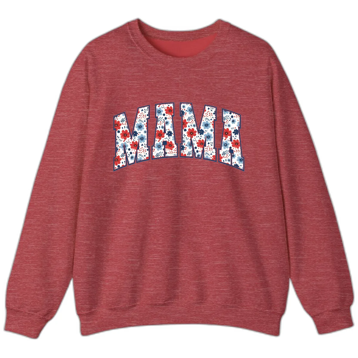 Mama Patriotic Floral Lettering Design Sweatshirt in Heather Scarlet Red
