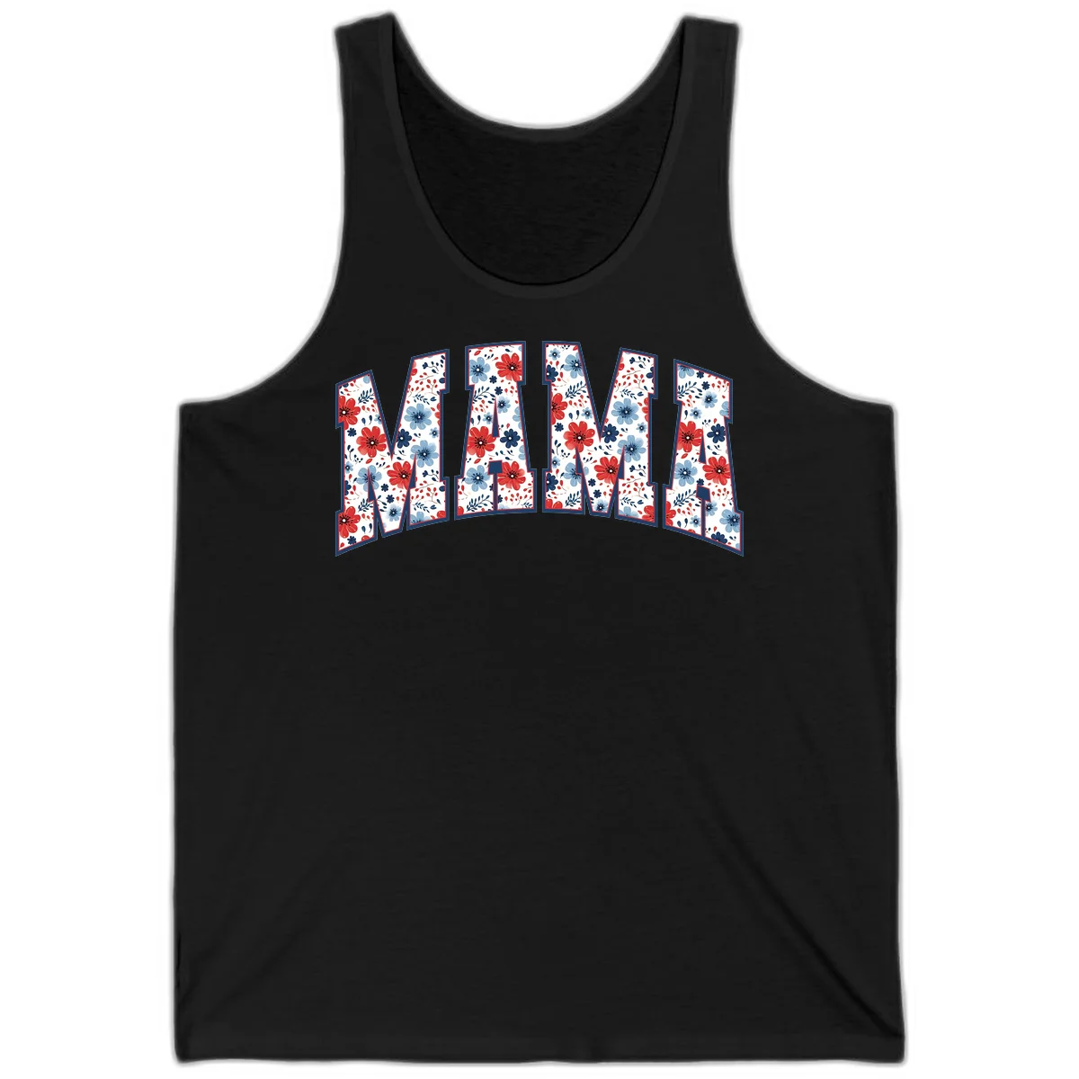 Mama Patriotic Floral Tank in Black