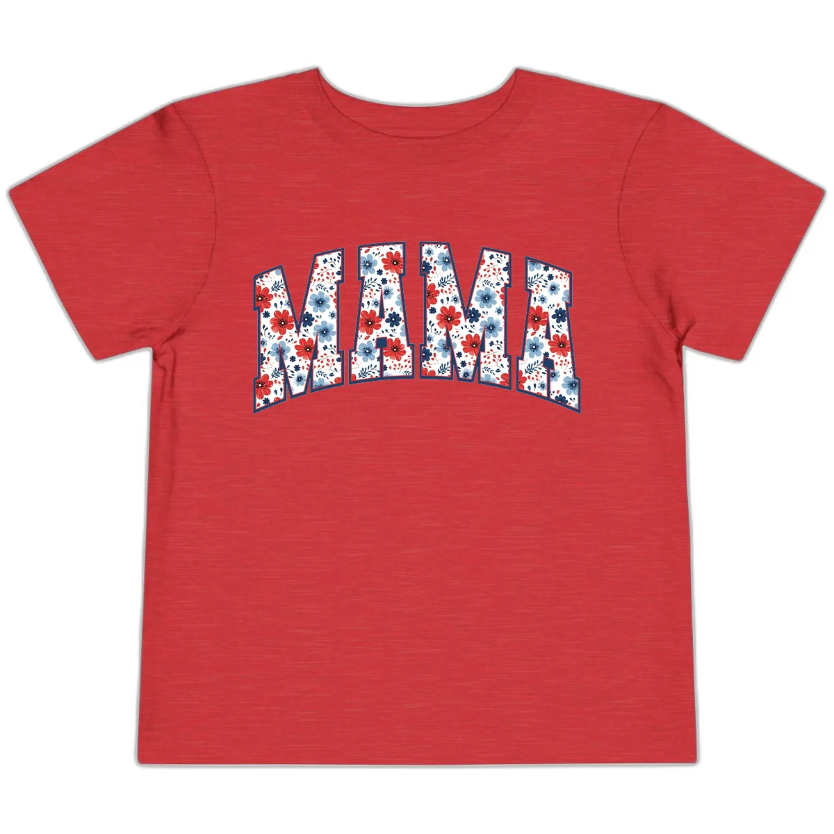 Mama Patriotic Floral Lettering Design Toddler T-Shirt in Heather Red