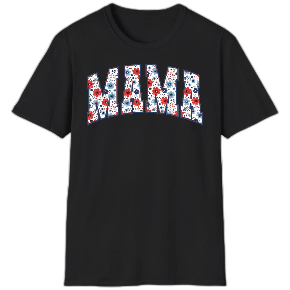 Mama Patriotic Floral T-Shirt in Black